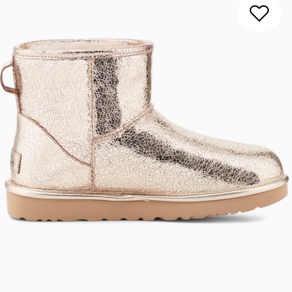 UGG CLASSIC MINI METALLIC SPARKLE GOLD LEATHER SHEEPSKIN WOMEN'S BOOTS
